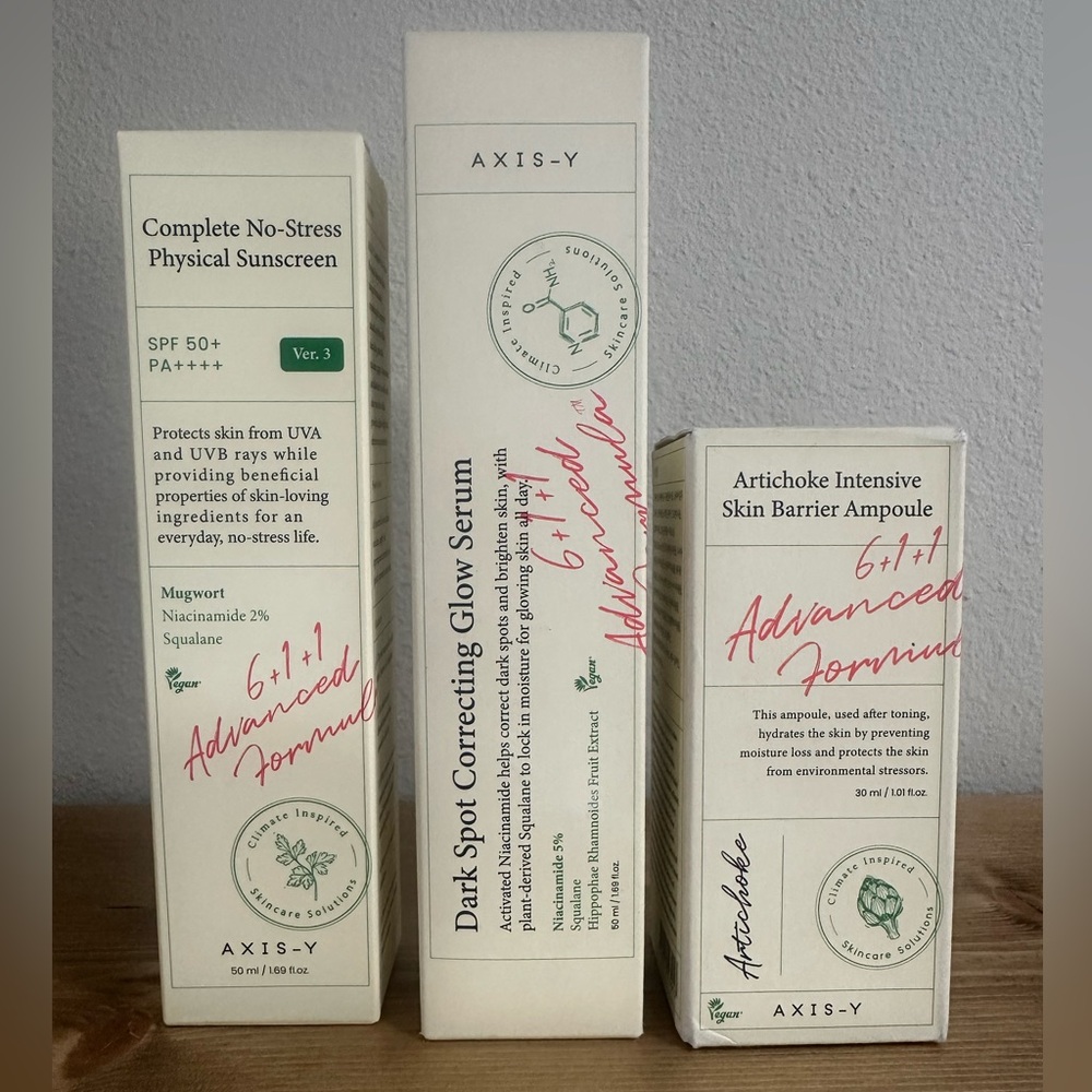 NIB Korean Skincare Bundle - Axis-Y Serum, Ampoule + Mineral SPF